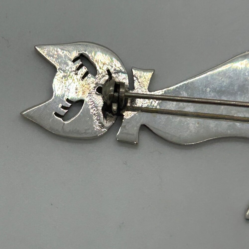 Vintage Sterling Silver Cat Brooch Pin 925 Mexico Handmade 2 Inches 1989 - Picture 6 of 11